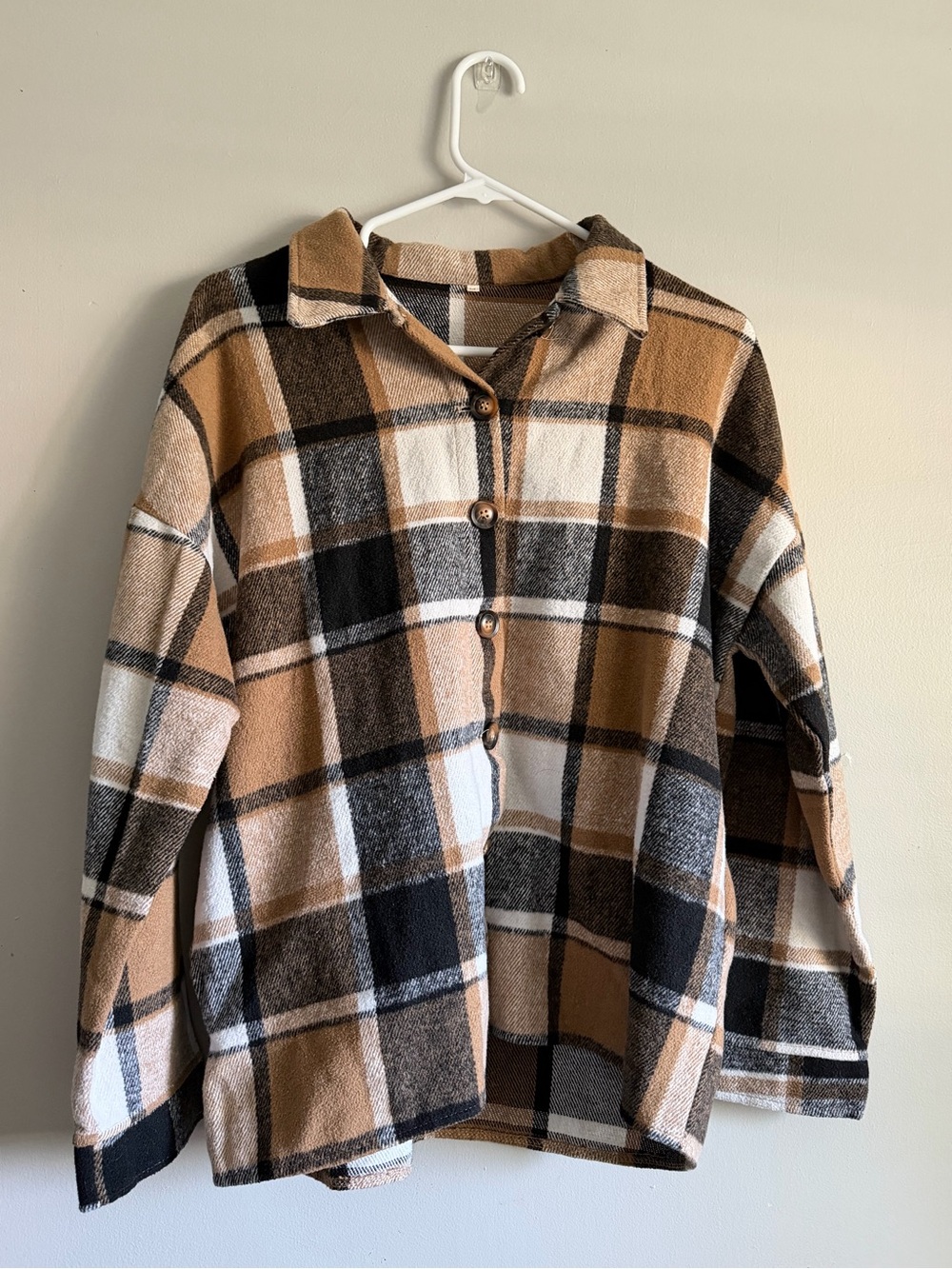 Women’s Plaid Button-up Shacket in Brown and Cream